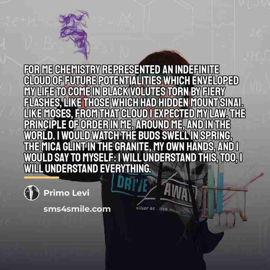 “For me chemistry represented an indefinite cloud of future potentialities…” quote by Primo Levi