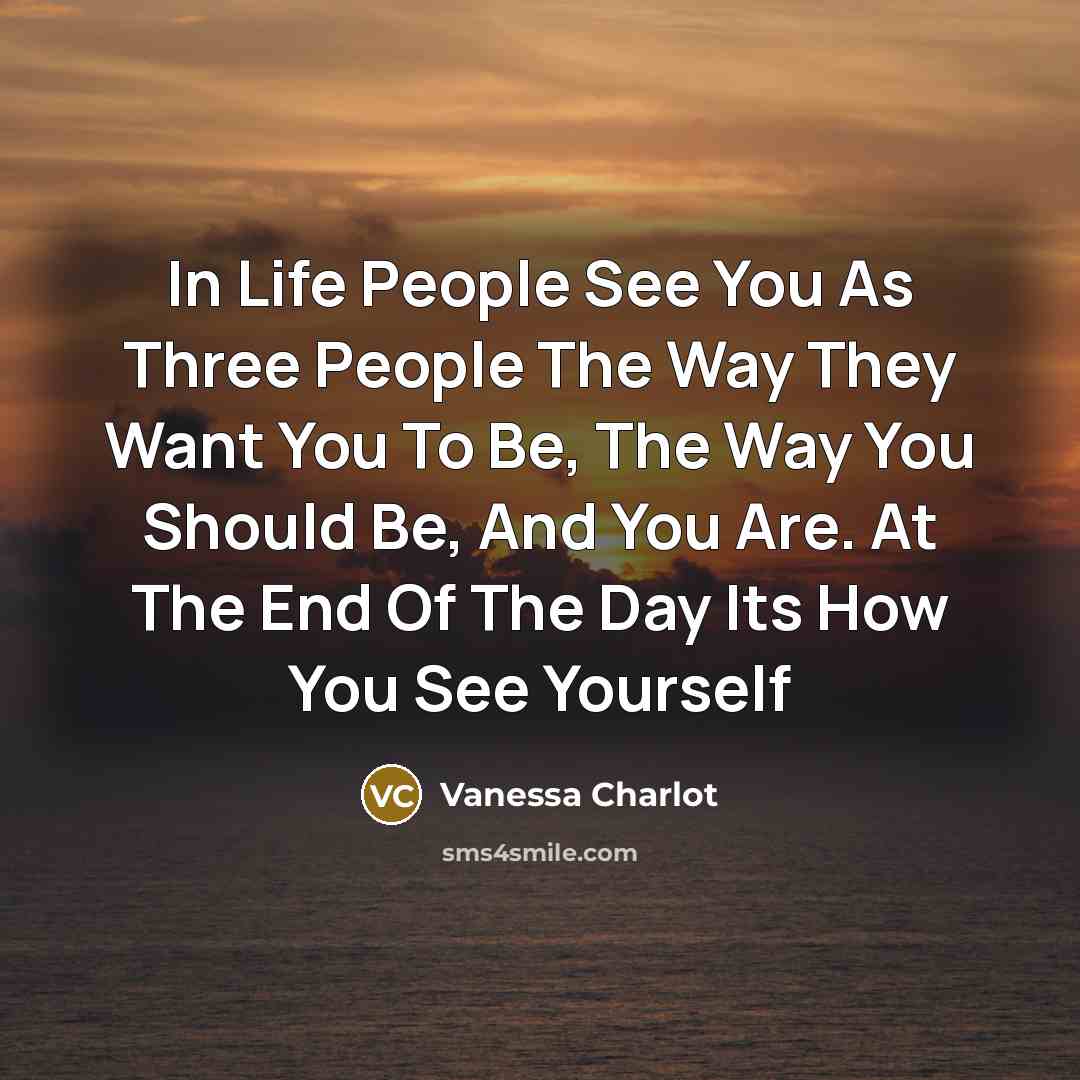 “In Life People See You As Three People The Way They Want You To Be, The Way You Should Be, And You Are. At The End Of The Day Its How You See Yourself” quote by Vanessa Charlot