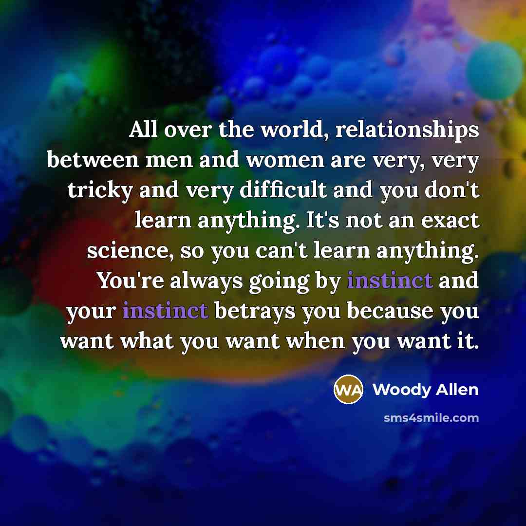 “All over the world, relationships between men and women are…” quote by Woody Allen
