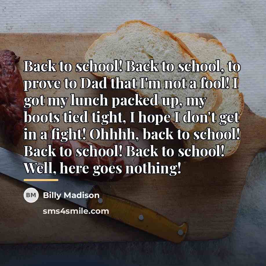 “Back to school! Back to school, to prove to Dad…” quote by Billy Madison