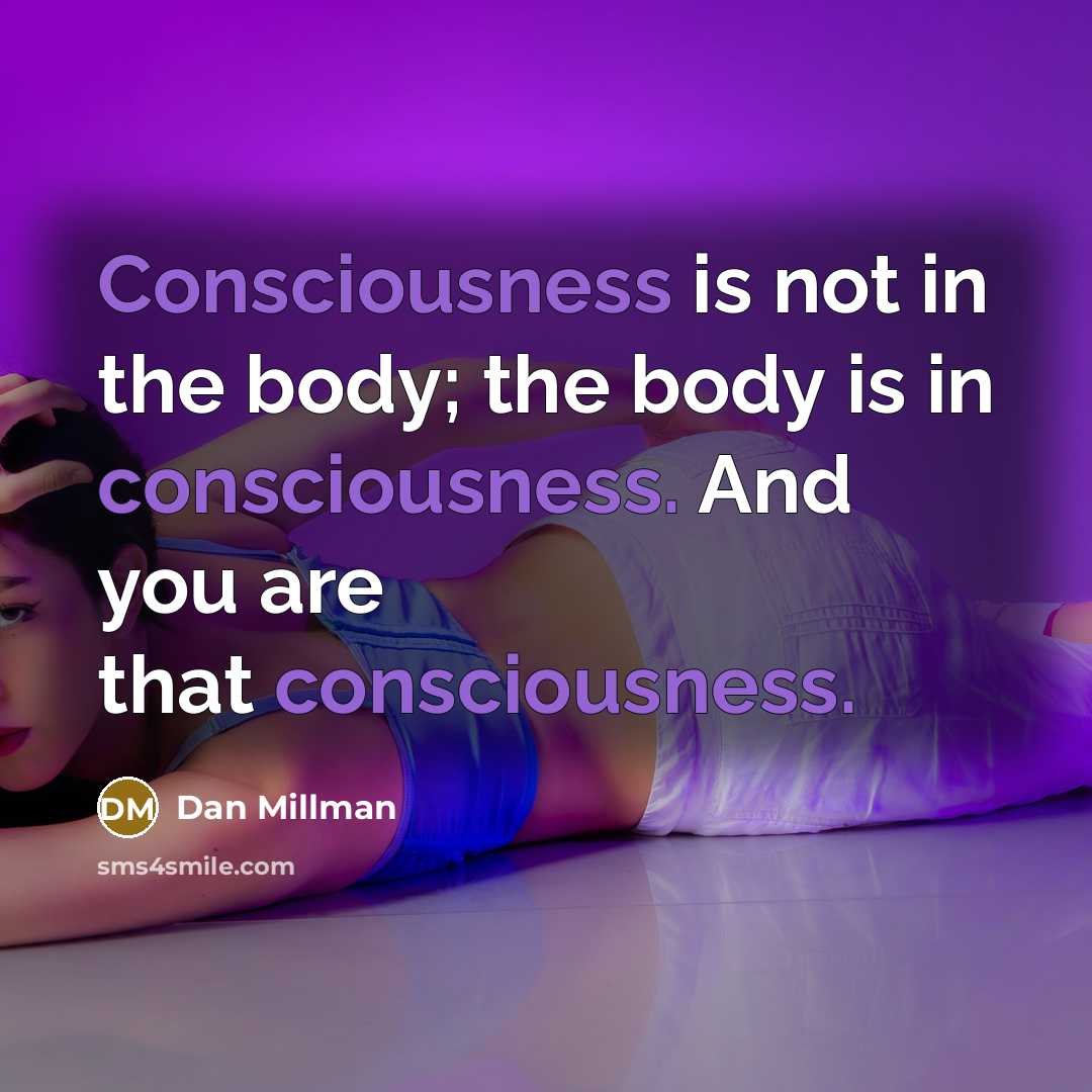 “Consciousness is not in the body; the body is in…” quote by Dan Millman