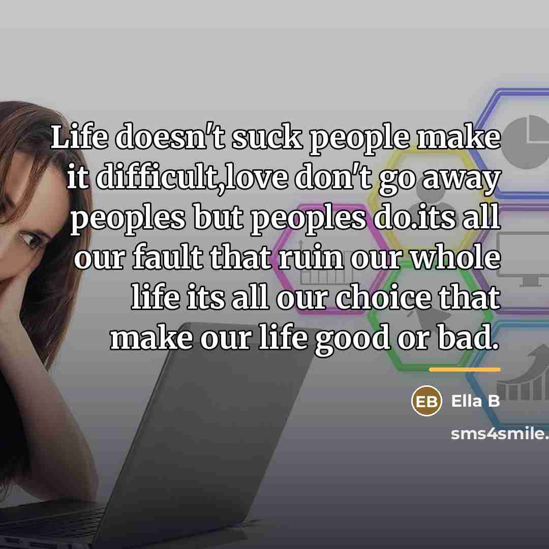 “Life doesn't suck people make it difficult,love don't go away…” quote by Ella B