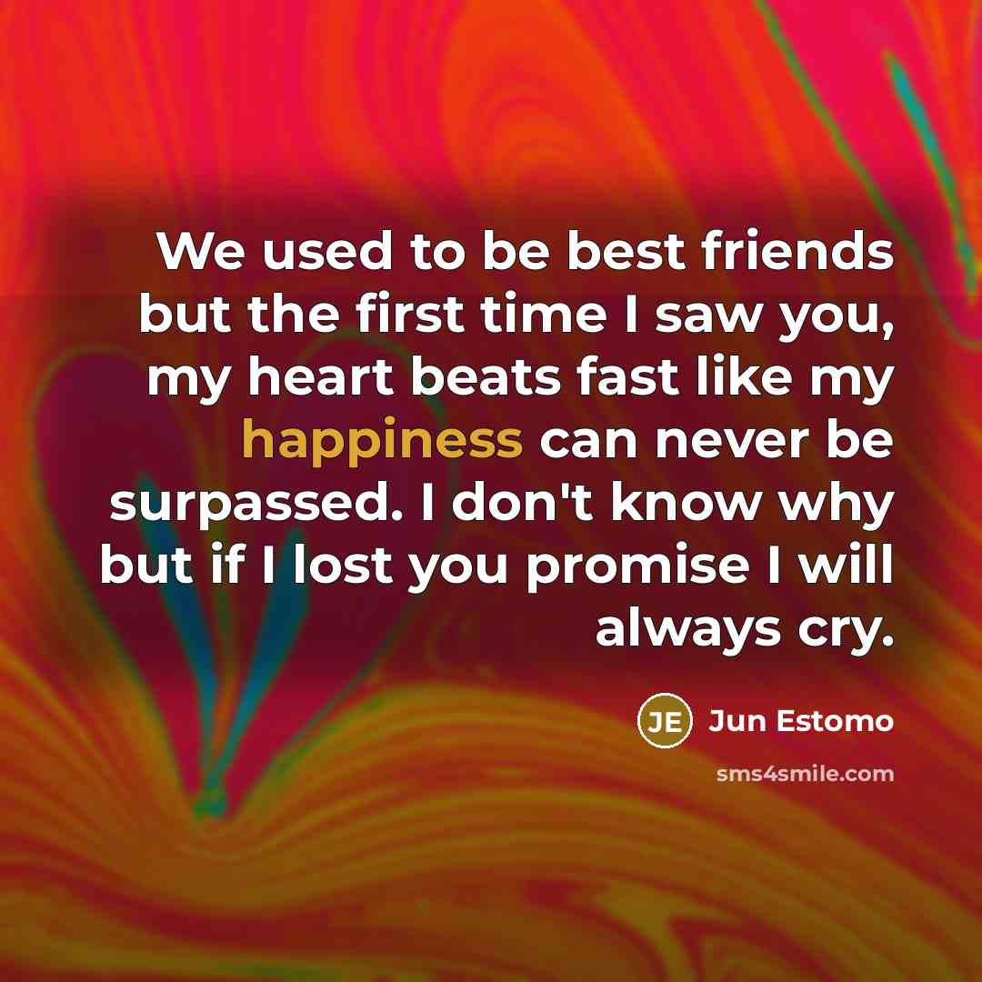 “We used to be best friends but the first time I saw you, my heart beats fast like my happiness can never be surpassed. I don't know why but if I lost you promise I will always cry.” quote by Jun Estomo
