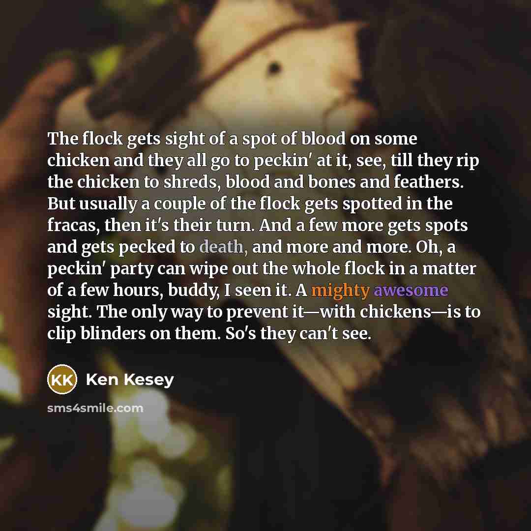 “The flock gets sight of a spot of blood on…” quote by Ken Kesey