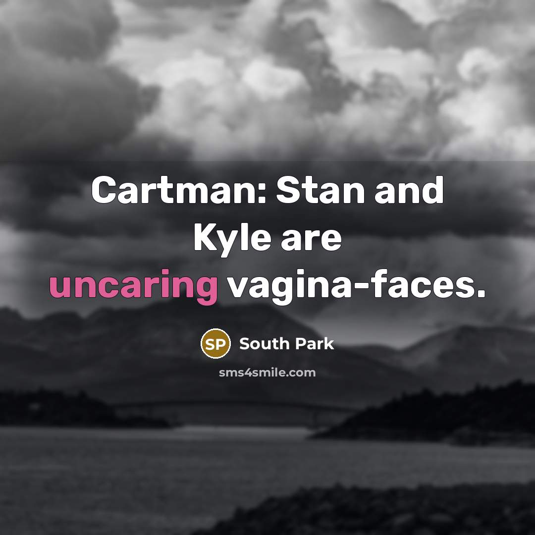 “Cartman: Stan and Kyle are uncaring vagina-faces.” quote by South Park