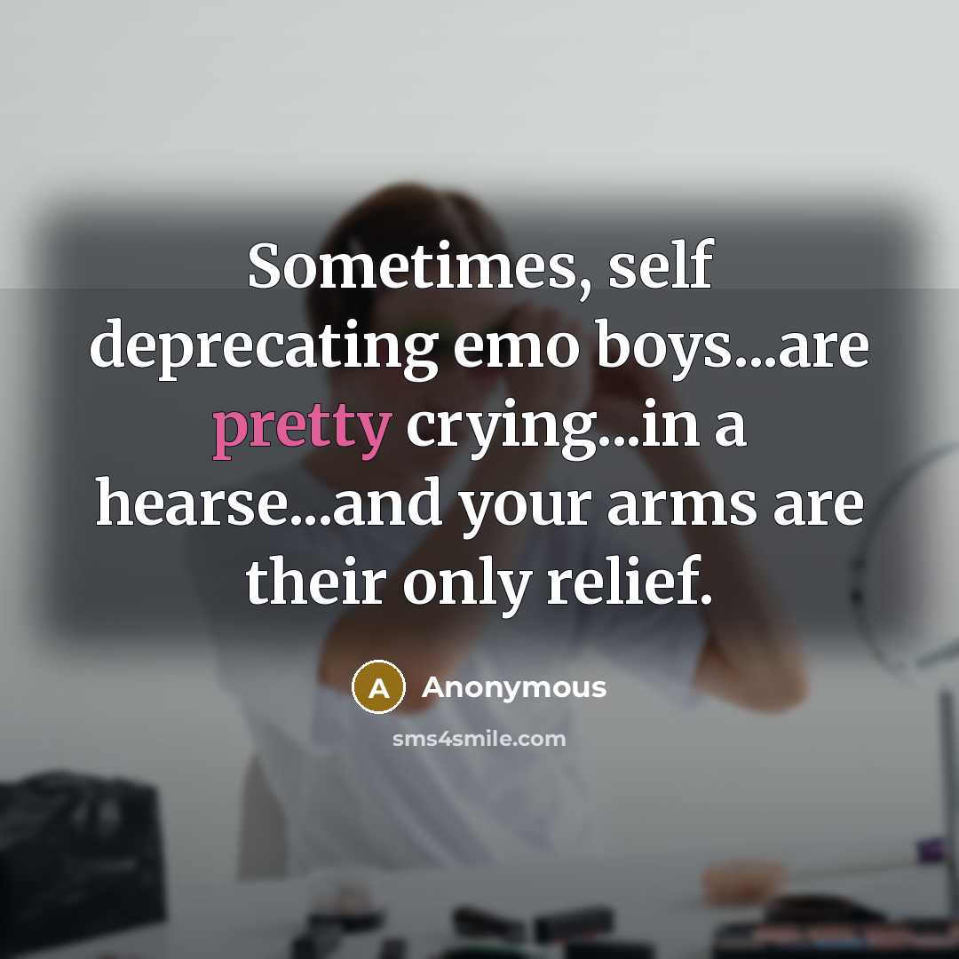 “Sometimes, self deprecating emo boys...are pretty crying...in a hearse...and your arms are their only relief.” quote by Anonymous