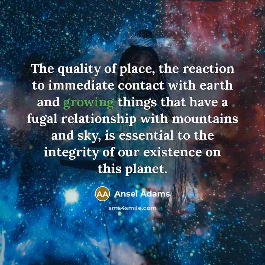 “The quality of place, the reaction to immediate contact with…” quote by Ansel Adams
