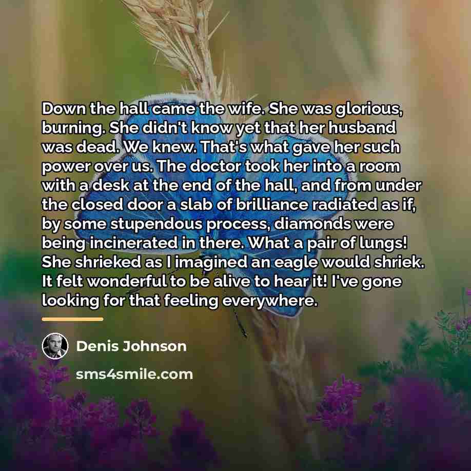“Down the hall came the wife. She was glorious, burning.…” quote by Denis Johnson