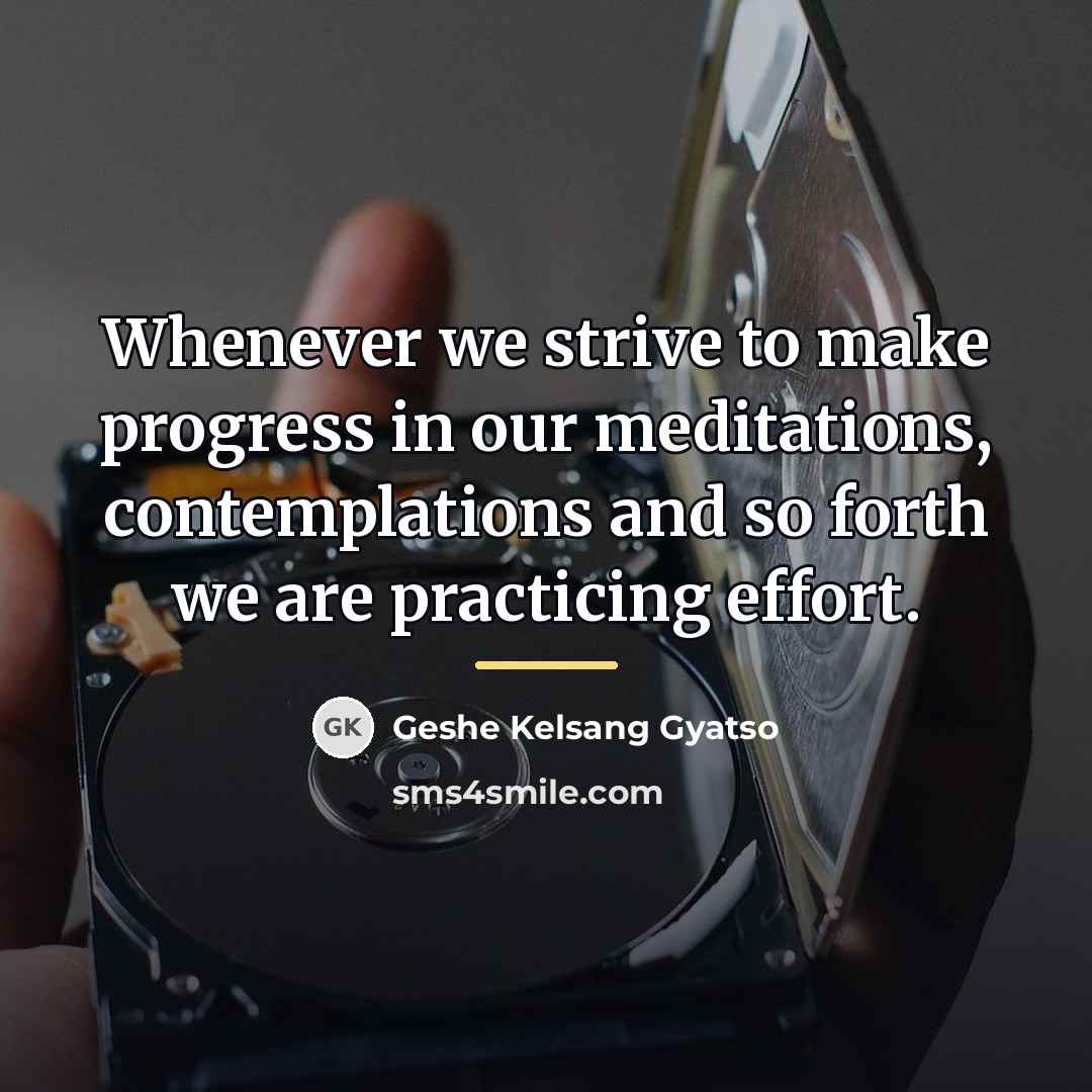 “Whenever we strive to make progress in our meditations, contemplations…” quote by Geshe Kelsang Gyatso
