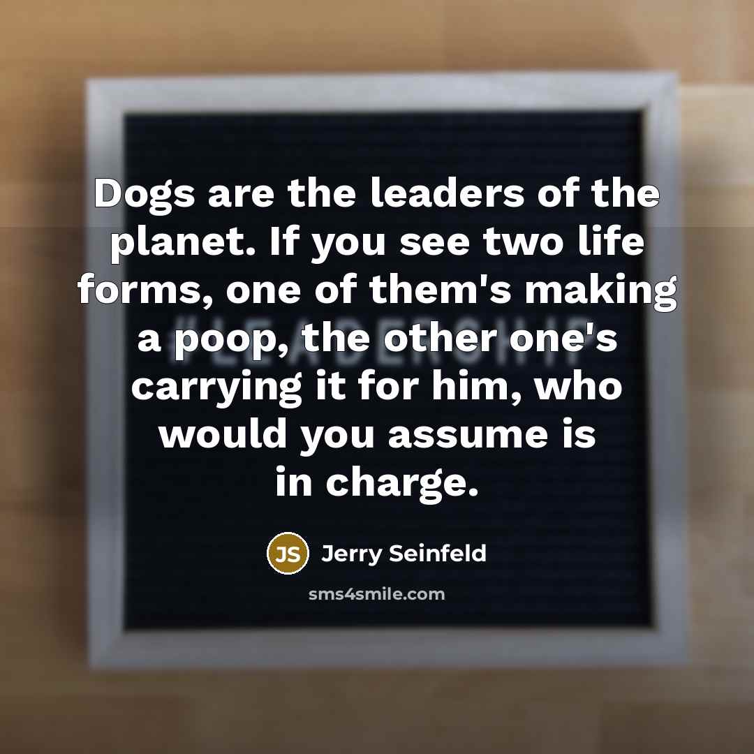 “Dogs are the leaders of the planet. If you see two life forms, one of them's making a poop, the other one's carrying it for him, who would you assume is in charge.” quote by Jerry Seinfeld