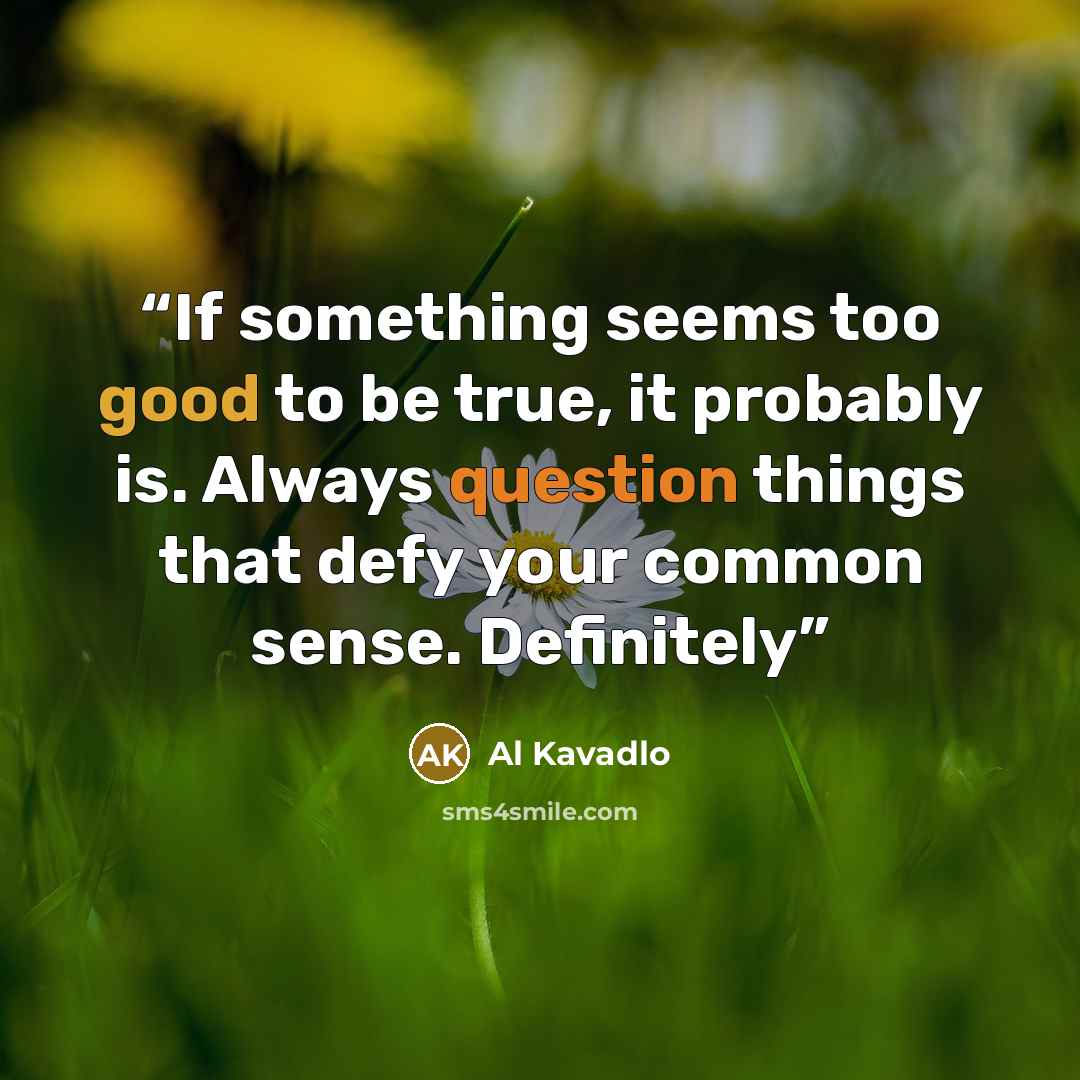 “If something seems too good to be true, it probably is. Always question things that defy your common sense. Definitely” quote by Al Kavadlo