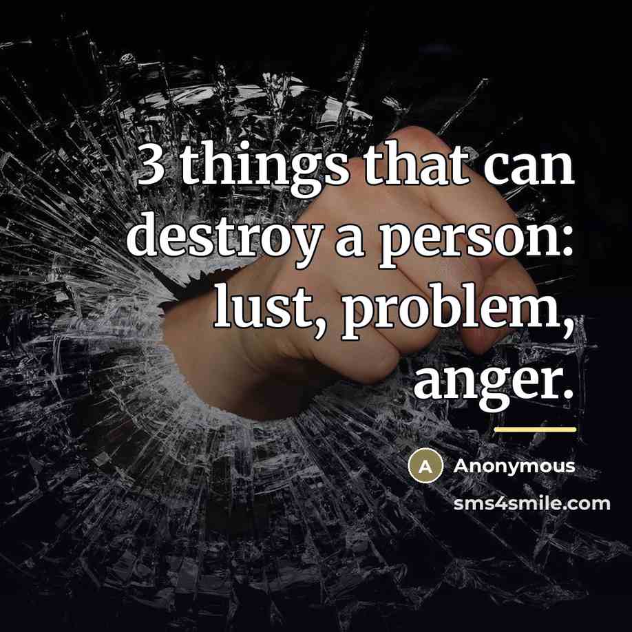 “3 things that can destroy a person: lust, problem, anger.…” quote by Anonymous
