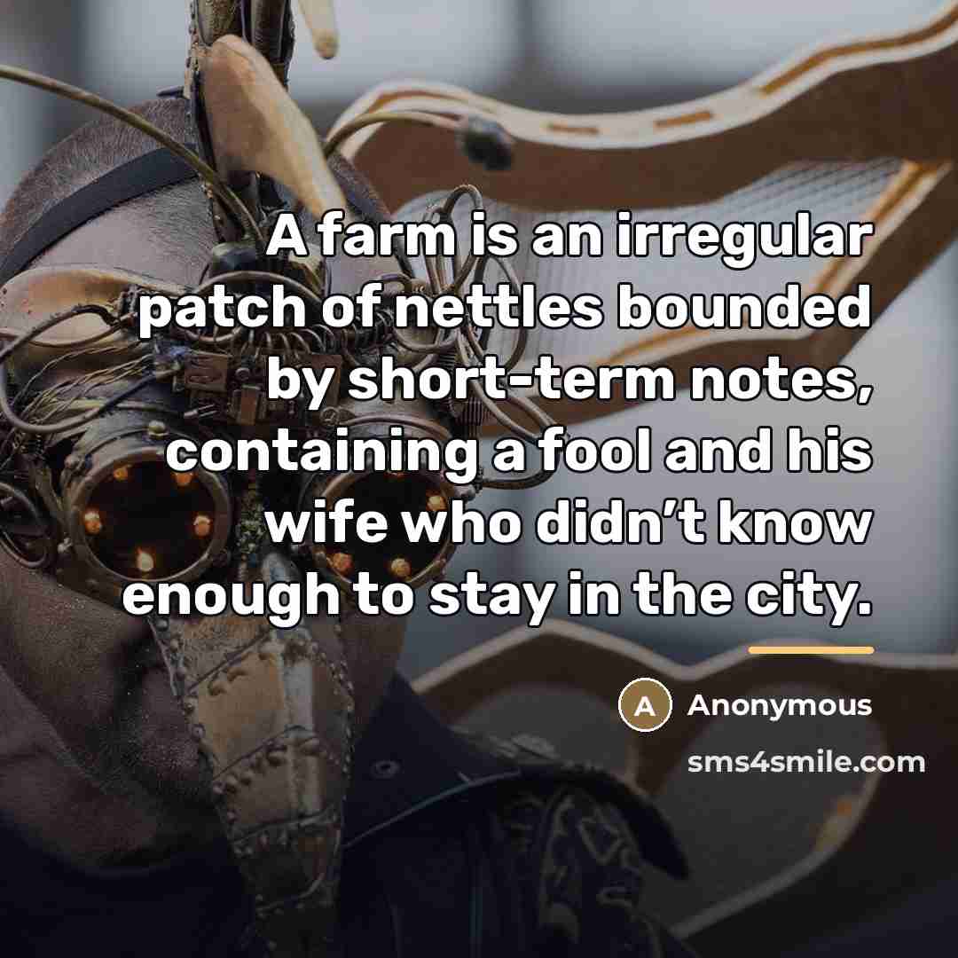 “A farm is an irregular patch of nettles bounded by…” quote by Anonymous