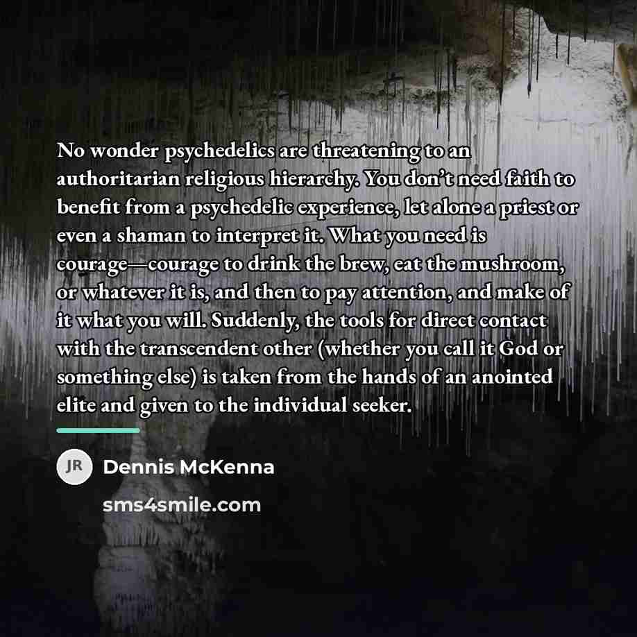 “No wonder psychedelics are threatening to an authoritarian religious hierarchy.…” quote by Dennis McKenna