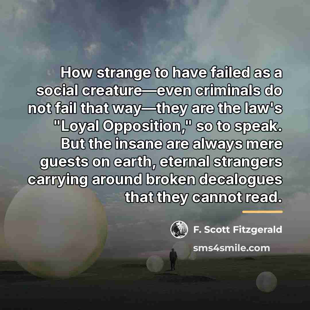 “How strange to have failed as a social creature—even criminals…” quote by F. Scott Fitzgerald