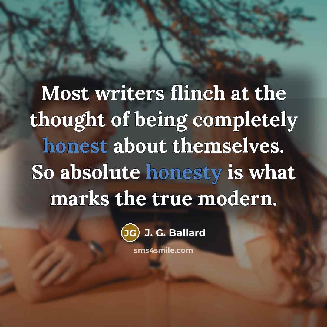 “Most writers flinch at the thought of being completely honest…” quote by J. G. Ballard