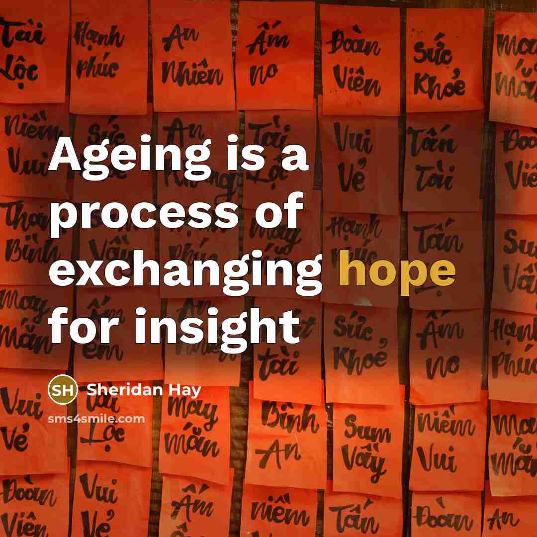 “Ageing is a process of exchanging hope for insight…” quote by Sheridan Hay