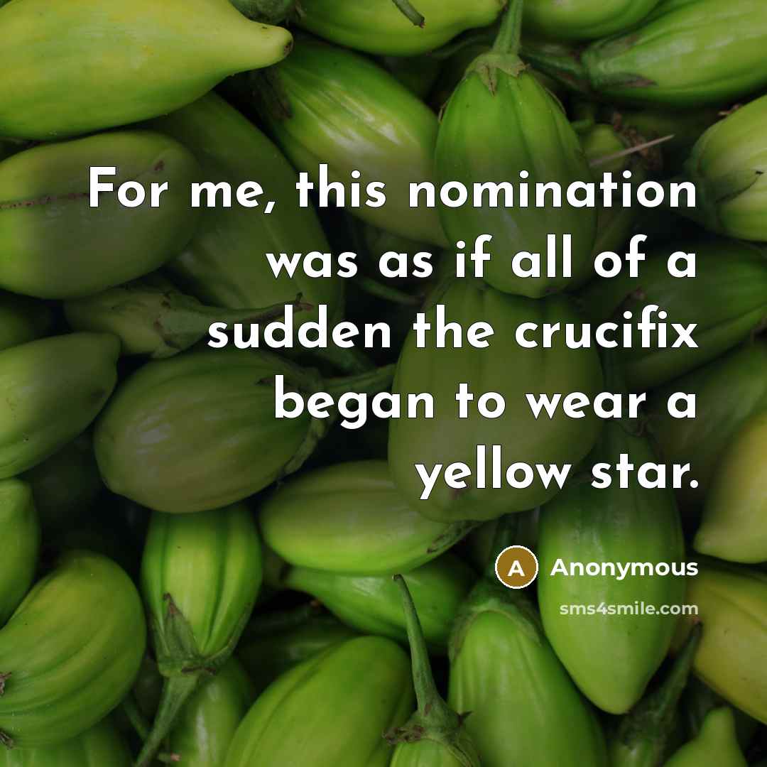 “For me, this nomination was as if all of a sudden the crucifix began to wear a yellow star.” quote by Anonymous