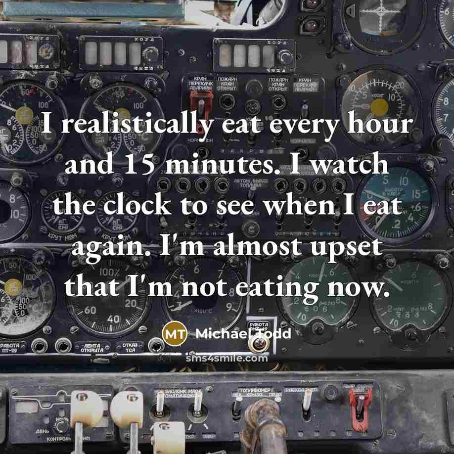 “I realistically eat every hour and 15 minutes. I watch…” quote by Michael Todd