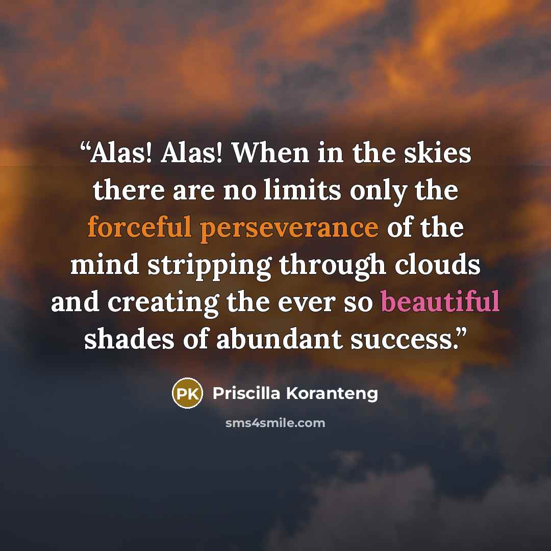 “Alas! Alas! When in the skies there are no limits only the forceful perseverance of the mind stripping through clouds and creating the ever so beautiful shades of abundant success.” quote by Priscilla Koranteng