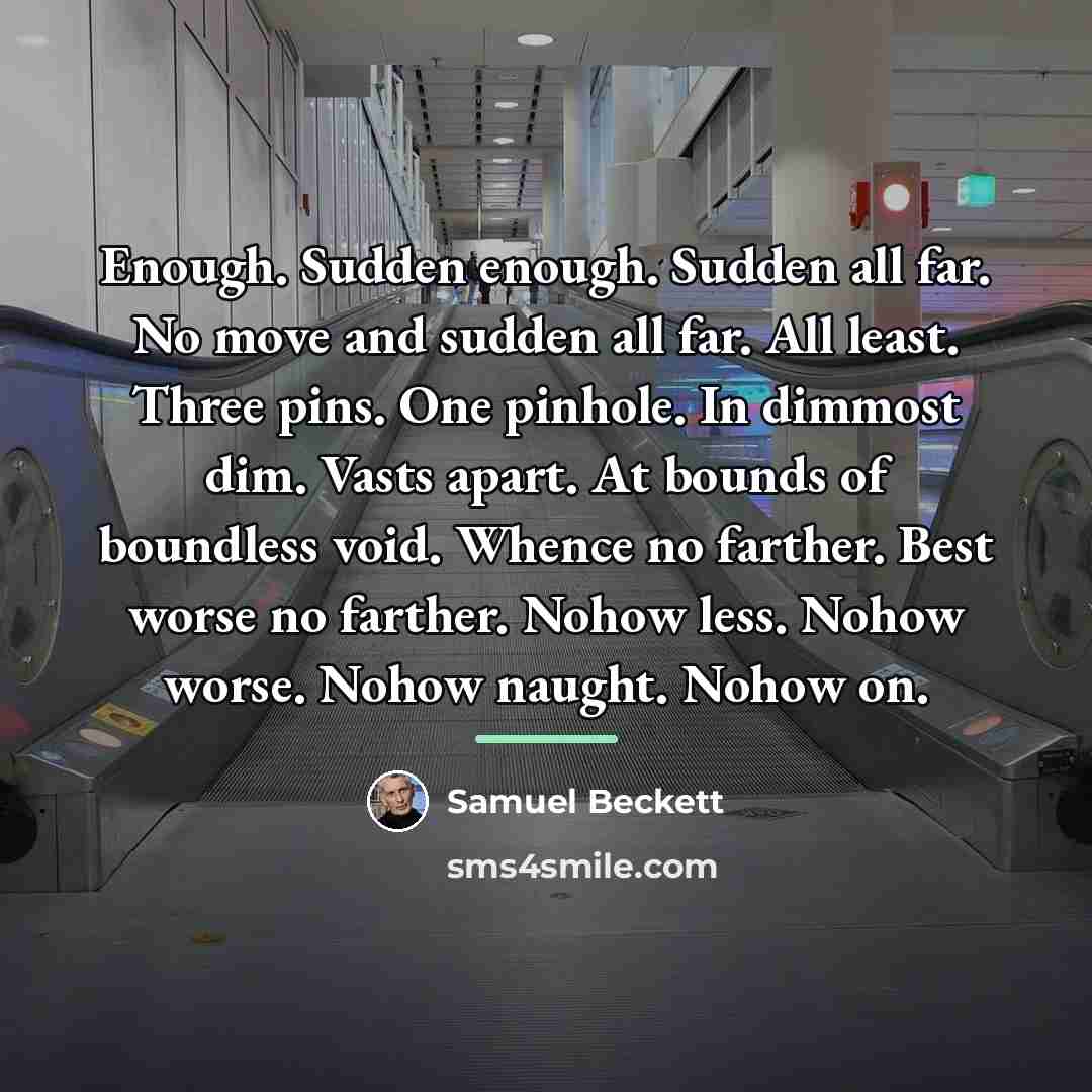 “Enough. Sudden enough. Sudden all far. No move and sudden…” quote by Samuel Beckett