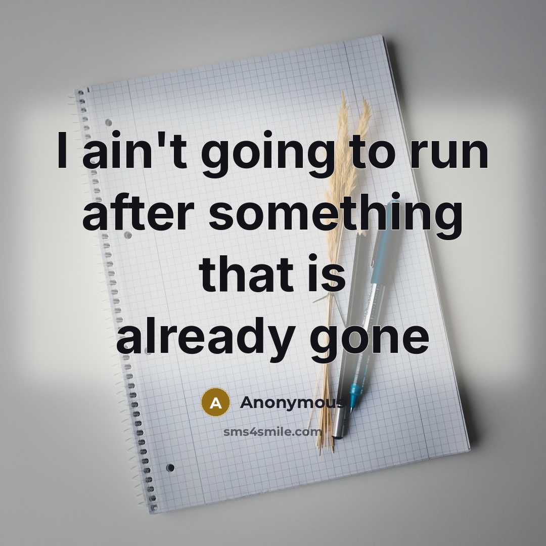 “I ain't going to run after something that is already gone” quote by Anonymous