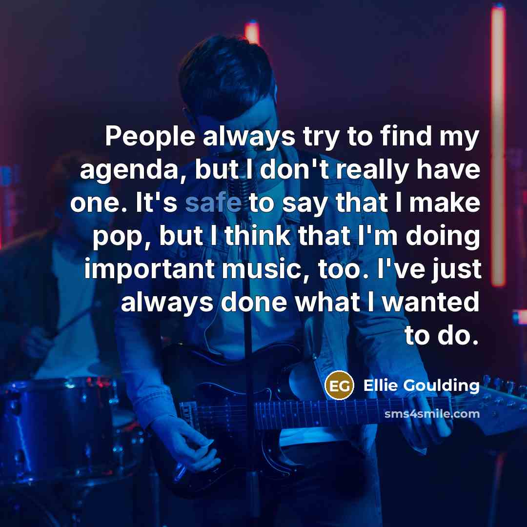 “People always try to find my agenda, but I don't…” quote by Ellie Goulding