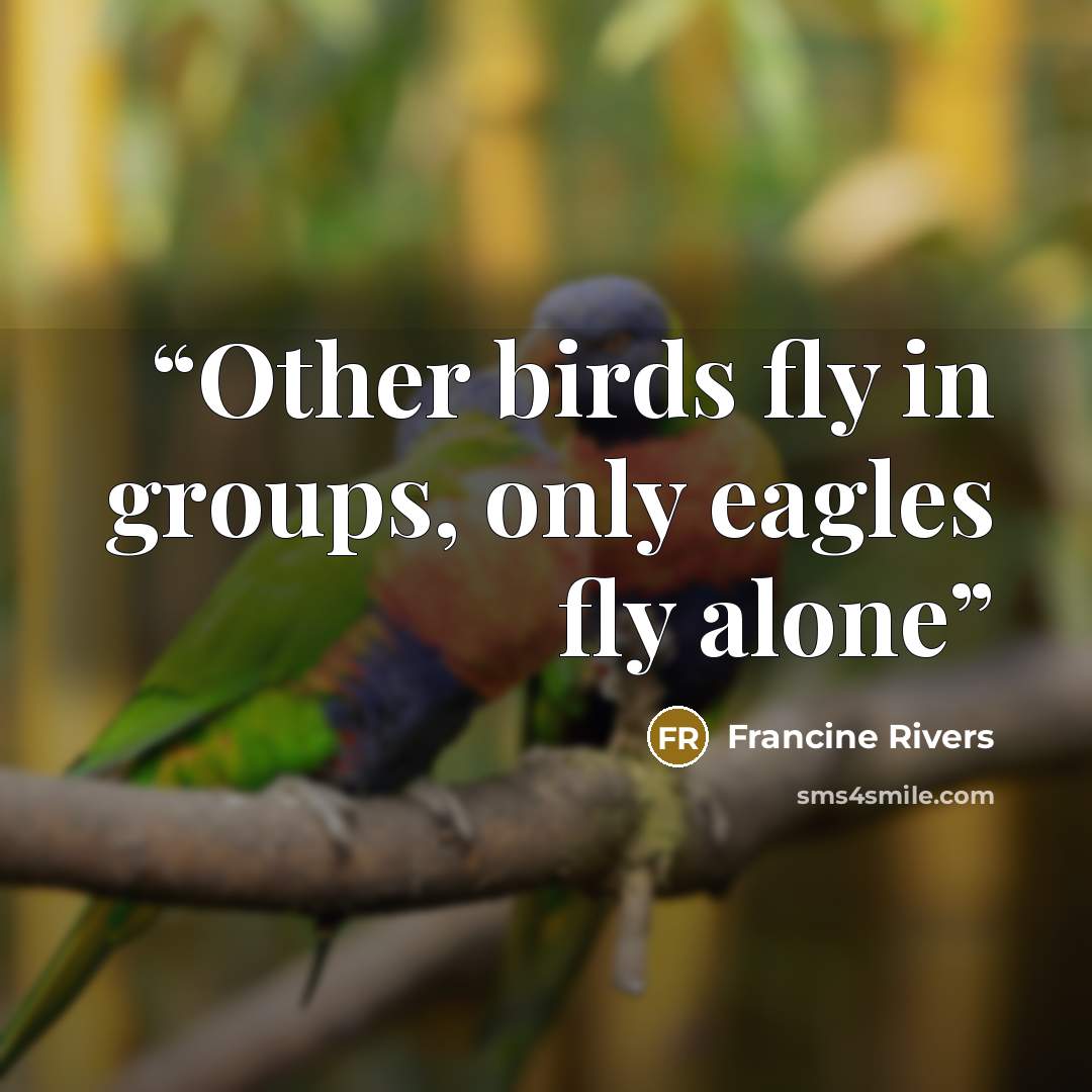 “Other birds fly in groups, only eagles fly alone” quote by Francine Rivers