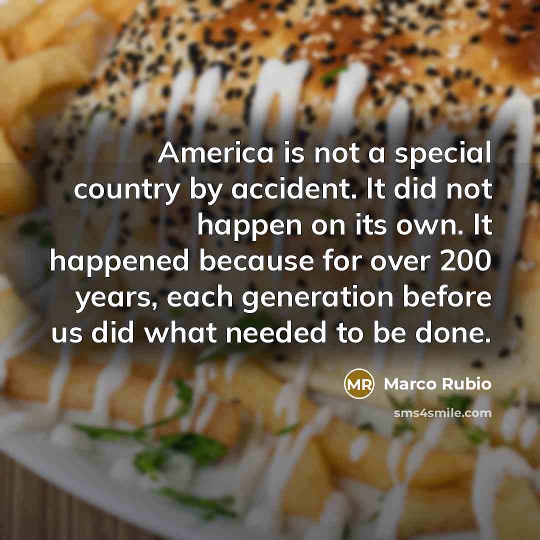 “America is not a special country by accident. It did not happen on its own. It happened because for over 200 years, each generation before us did what needed to be done.” quote by Marco Rubio