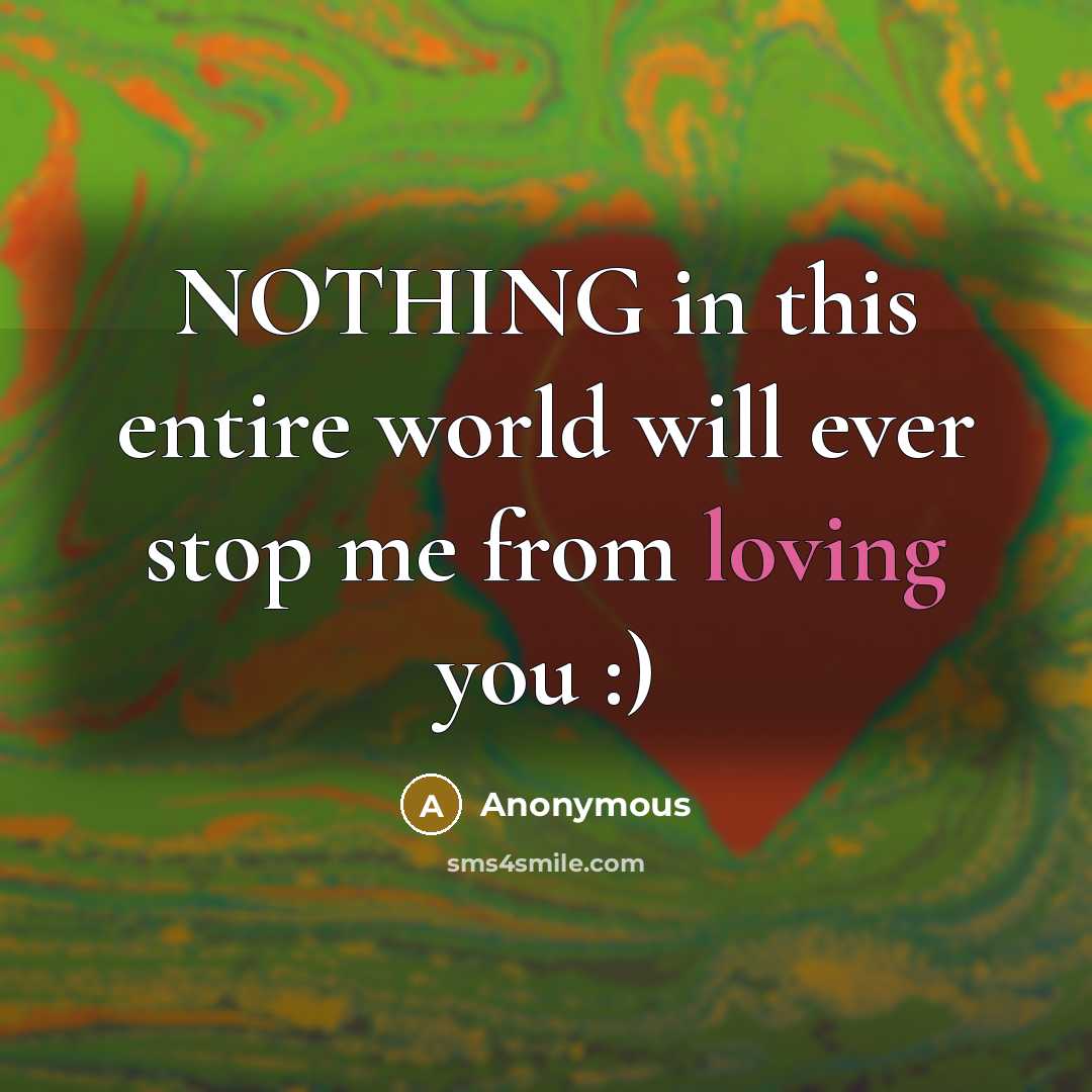 “NOTHING in this entire world will ever stop me from loving you :)” quote by Anonymous