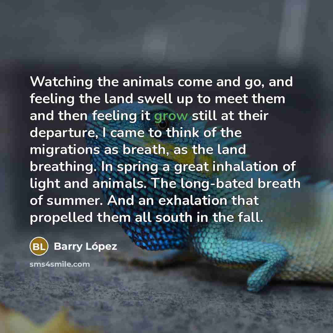 “Watching the animals come and go, and feeling the land…” quote by Barry Lopez