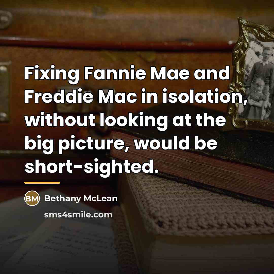 “Fixing Fannie Mae and Freddie Mac in isolation, without looking…” quote by Bethany McLean