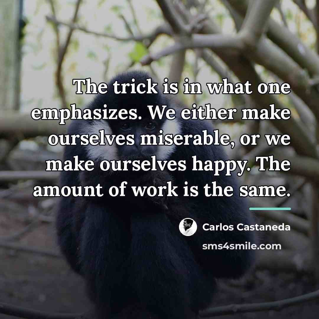 “The trick is in what one emphasizes. We either make…” quote by Carlos Castaneda