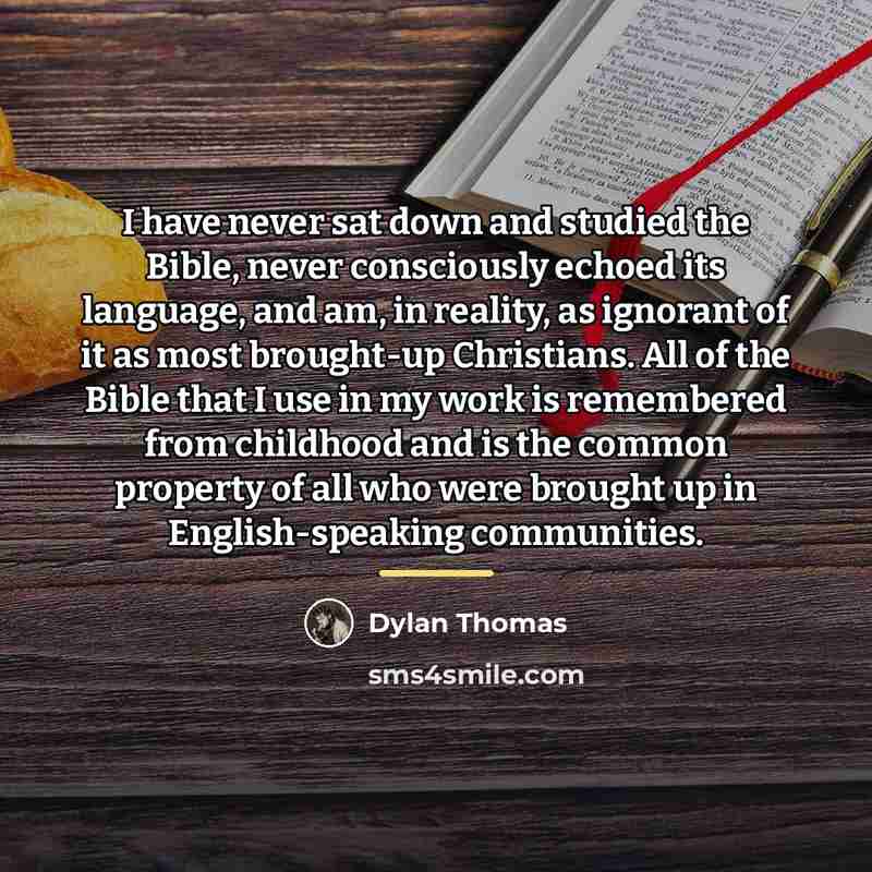 “I have never sat down and studied the Bible, never…” quote by Dylan Thomas