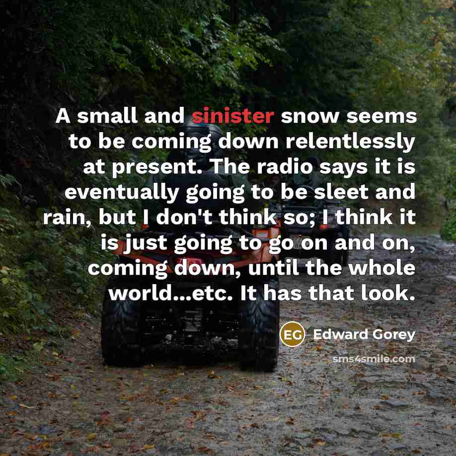 “A small and sinister snow seems to be coming down…” quote by Edward Gorey