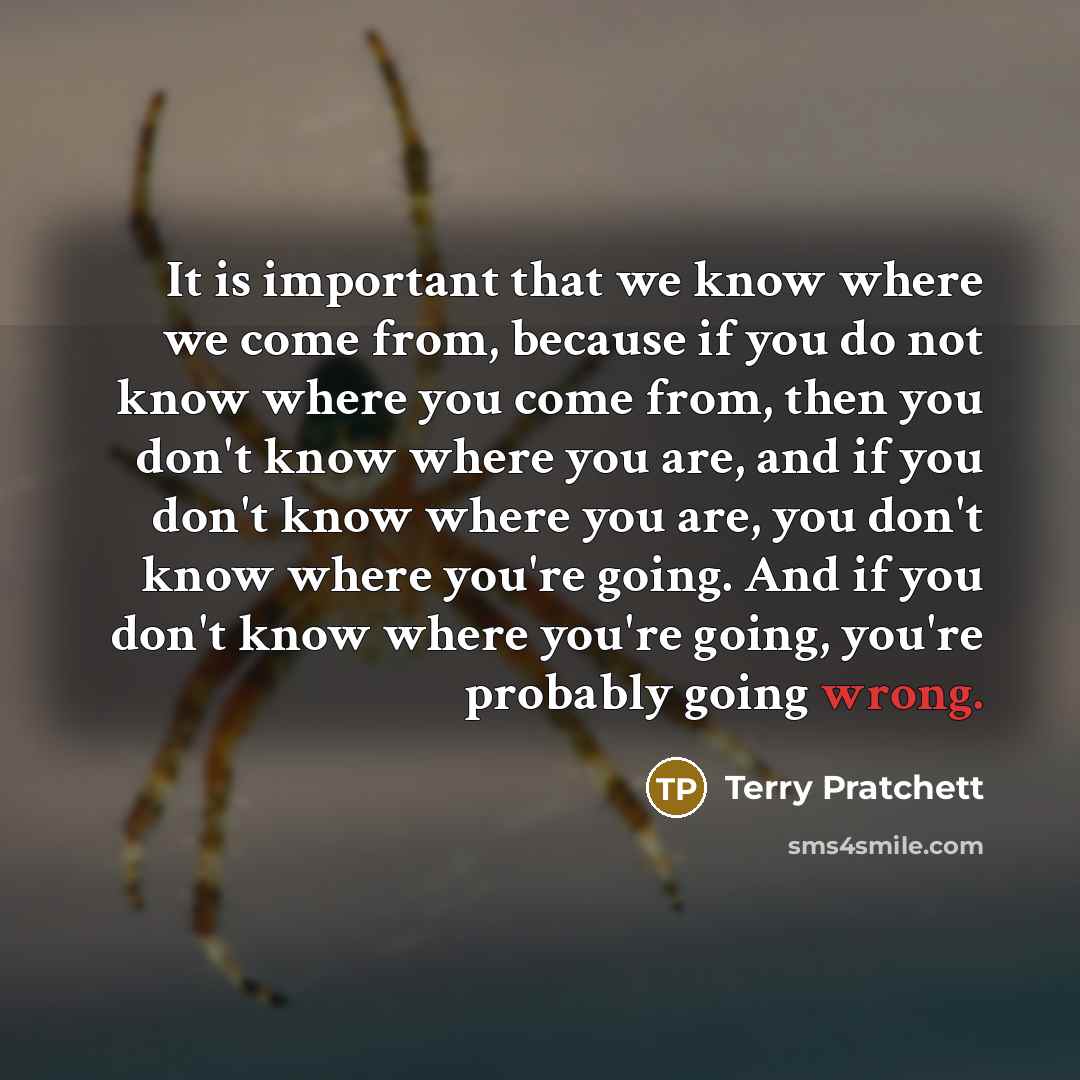 “It is important that we know where we come from, because if you do not know where you come from, then you don't know where you are, and if you don't know where you are, you don't know where you're going. And if you don't know where you're going, you're probably going wrong.” quote by Terry Pratchett