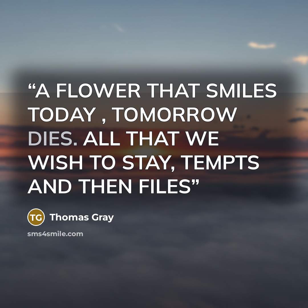 “A FLOWER THAT SMILES TODAY , TOMORROW DIES. ALL THAT WE WISH TO STAY, TEMPTS AND THEN FILES” quote by Thomas Gray