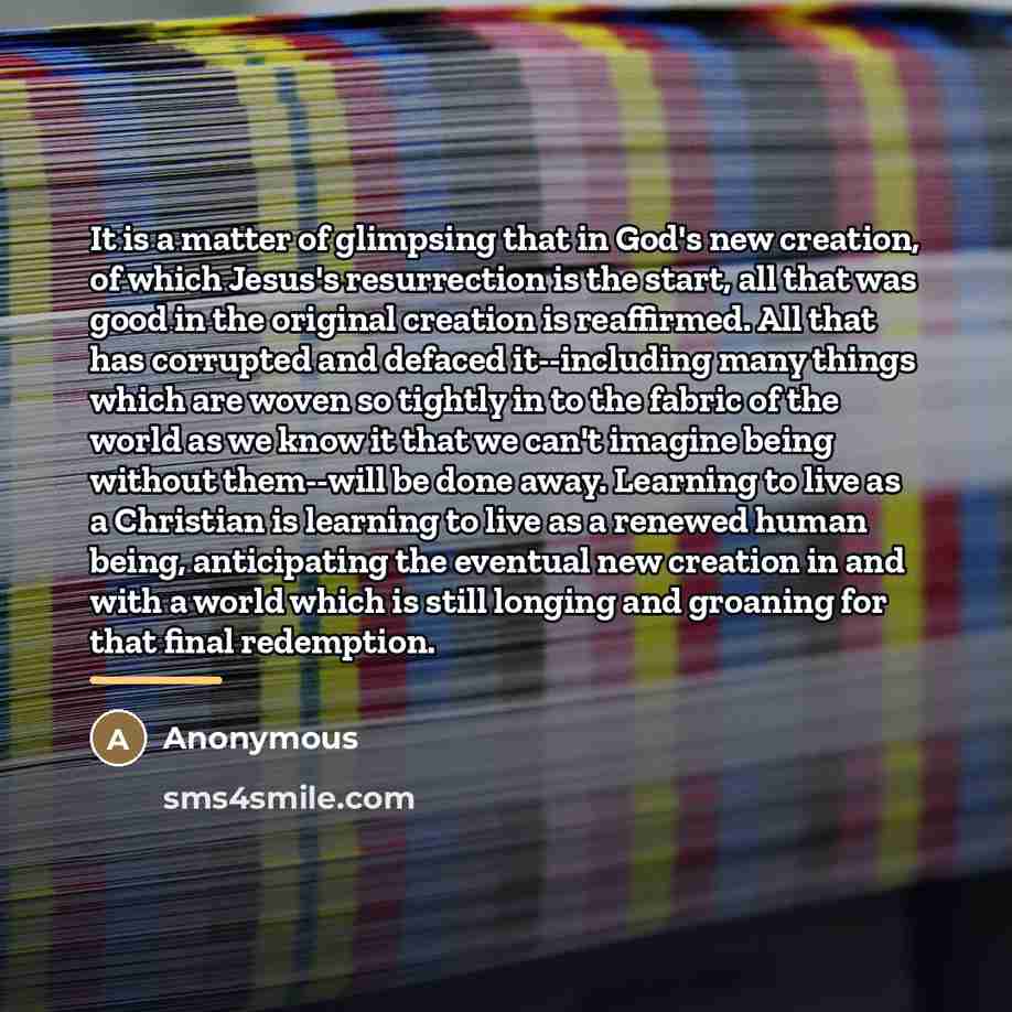 “It is a matter of glimpsing that in God's new…” quote by Anonymous