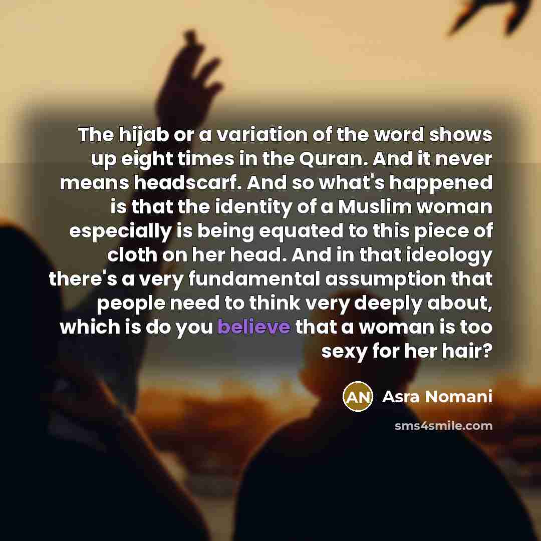 “The hijab or a variation of the word shows up…” quote by Asra Nomani