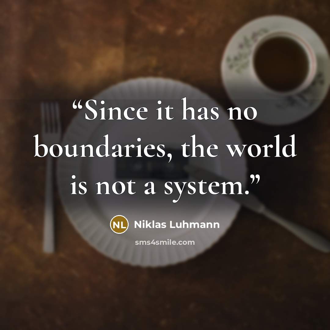 “Since it has no boundaries, the world is not a system.” quote by Niklas Luhmann