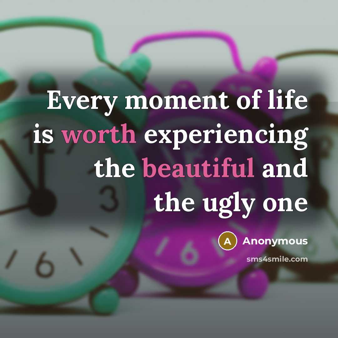 “Every moment of life is worth experiencing the beautiful and the ugly one” quote by Anonymous