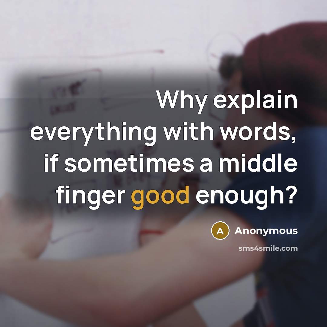 “Why explain everything with words, if sometimes a middle finger good enough?” quote by Anonymous