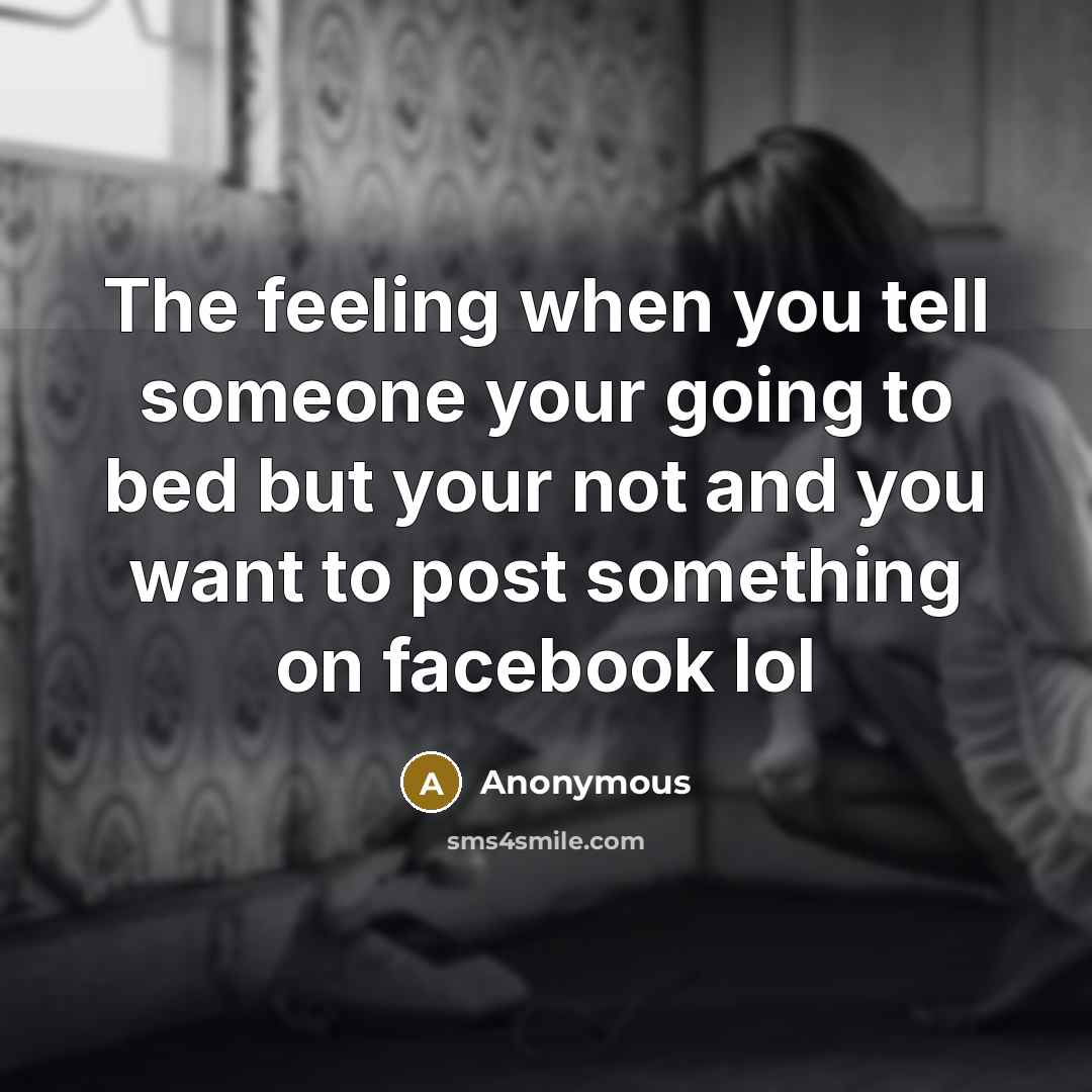 “The feeling when you tell someone your going to bed…” quote by Anonymous