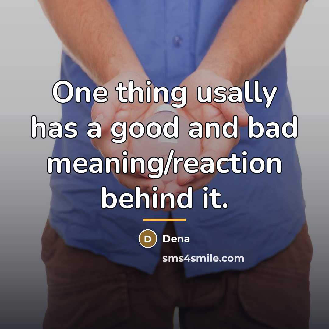 “One thing usally has a good and bad meaning/reaction behind…” quote by Dena