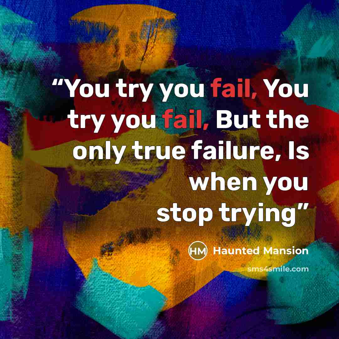“You try you fail, You try you fail, But the only true failure, Is when you stop trying” quote by Haunted Mansion