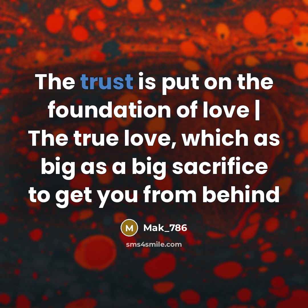 “The trust is put on the foundation of love | The true love, which as big as a big sacrifice to get you from behind” quote by Mak_786