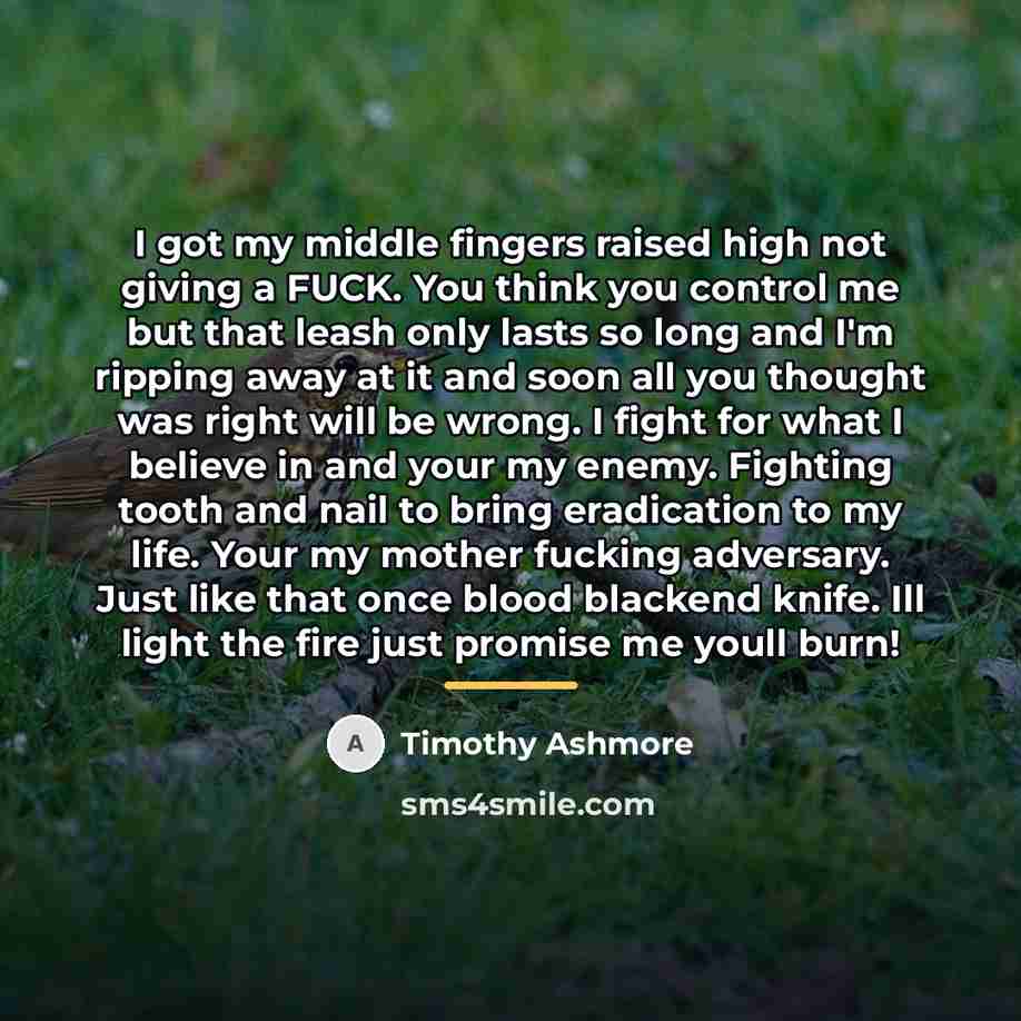 “I got my middle fingers raised high not giving a…” quote by Timothy Ashmore