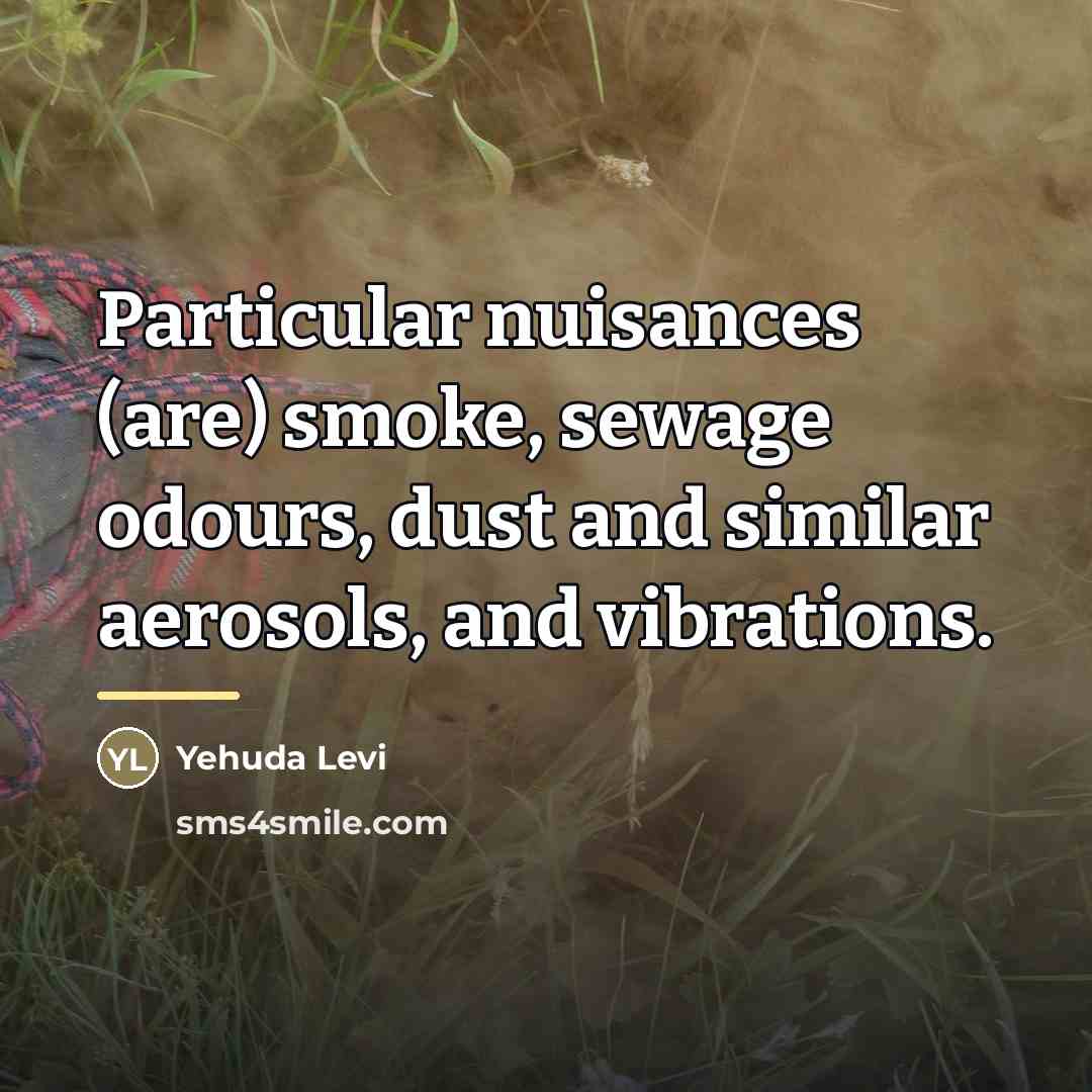 “Particular nuisances (are) smoke, sewage odours, dust and similar aerosols,…” quote by Yehuda Levi