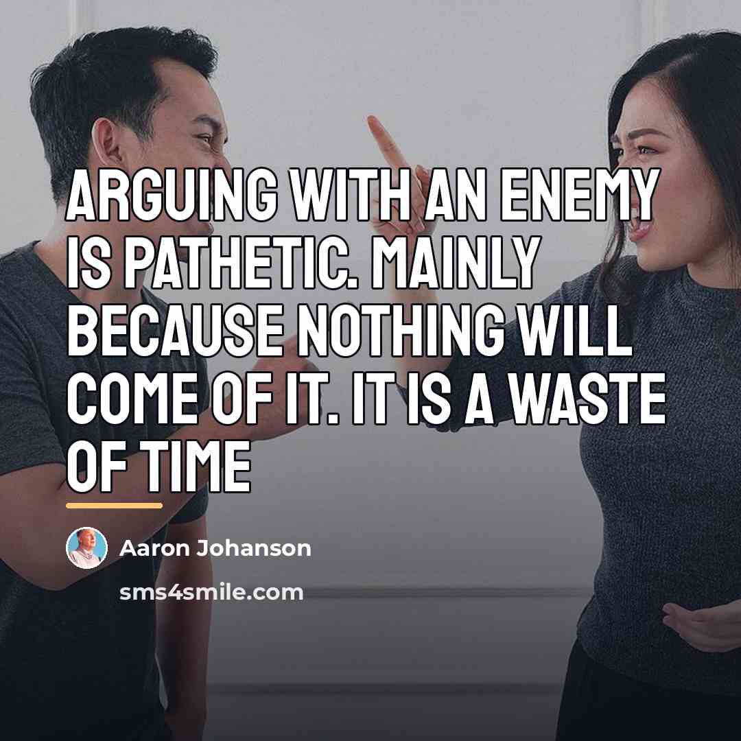 “Arguing with an enemy is pathetic. Mainly because nothing will…” quote by Aaron Johanson