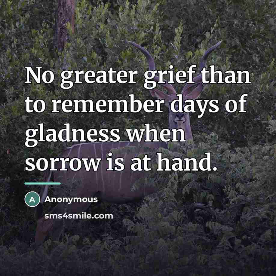 “No greater grief than to remember days of gladness when…” quote by Anonymous